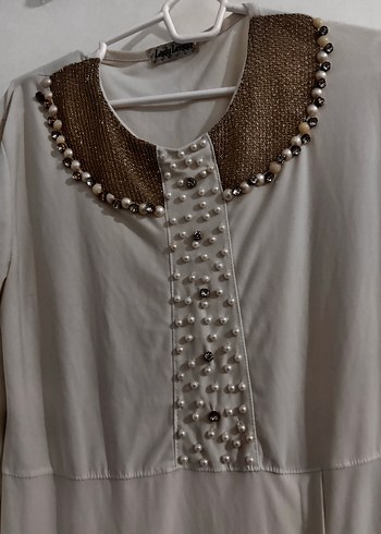 Uzun Kollu Beyaz taşlı ve simli Tunik - Görsel 3