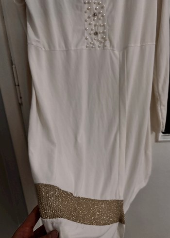 Uzun Kollu Beyaz taşlı ve simli Tunik - Görsel 2