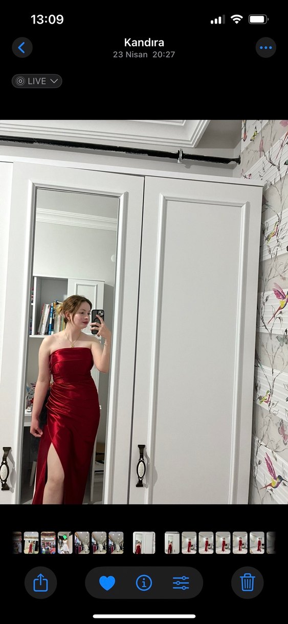 Parlak Kırmızı Straplez Midi Elbise - Görsel 3