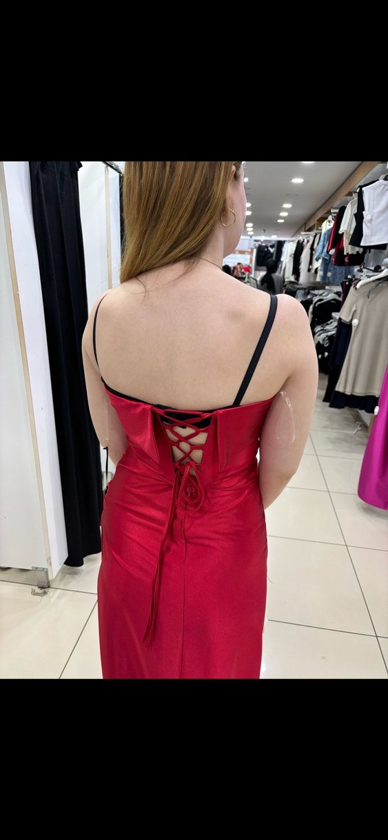 Parlak Kırmızı Straplez Midi Elbise - Görsel 2