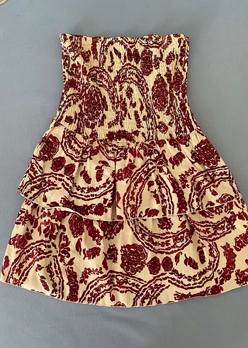 Bordo Fırfırlı Straplez Mini Etek