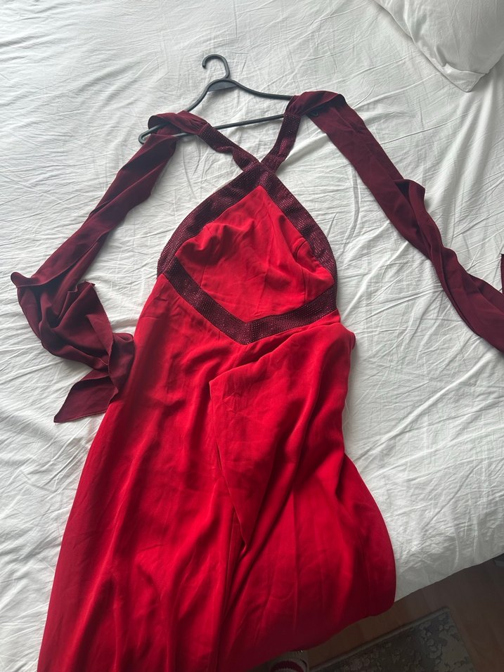 Kırmızı Drapeli Uzun Kadın Tulum - Görsel 4