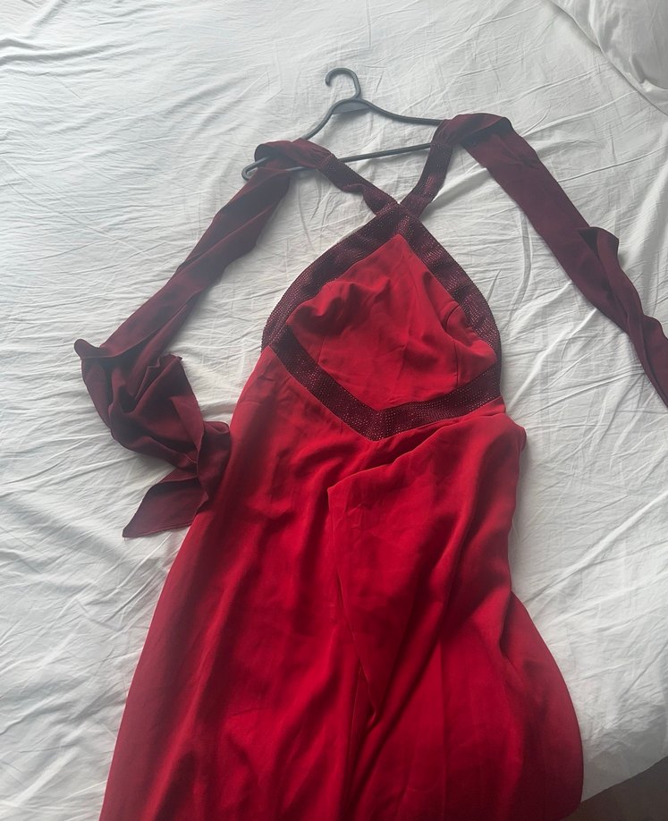 Kırmızı Drapeli Uzun Kadın Tulum - Görsel 3