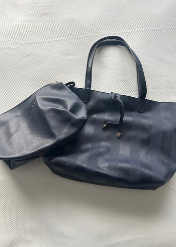 Lacivert  Deri Çizgili Omuz Çantası - Görsel 4