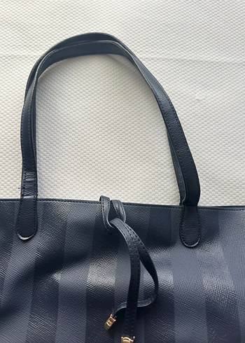 Lacivert  Deri Çizgili Omuz Çantası - Görsel 2