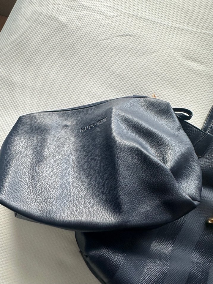 Lacivert  Deri Çizgili Omuz Çantası - Görsel 3