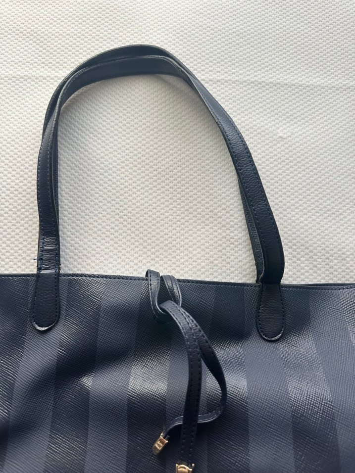 Lacivert  Deri Çizgili Omuz Çantası - Görsel 2