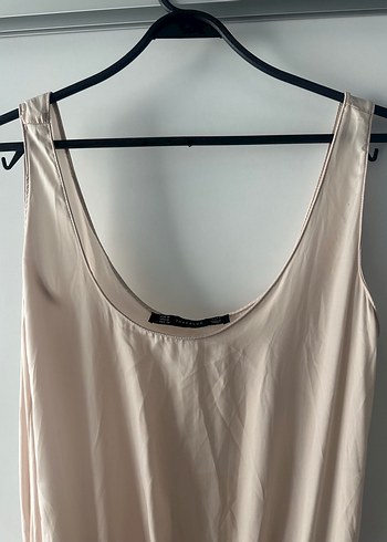 Bej Midi İpek Görünümlü Kolsuz Elbise - Görsel 3