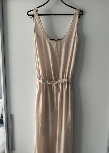 Bej Midi İpek Görünümlü Kolsuz Elbise - Görsel 2