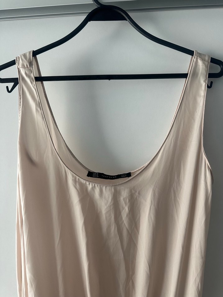 Bej Midi İpek Görünümlü Kolsuz Elbise - Görsel 3