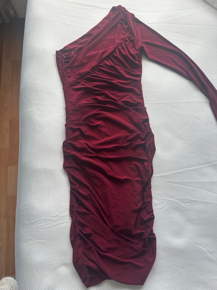 Bordo Drapeli Midi Abiye Elbise - Görsel 2