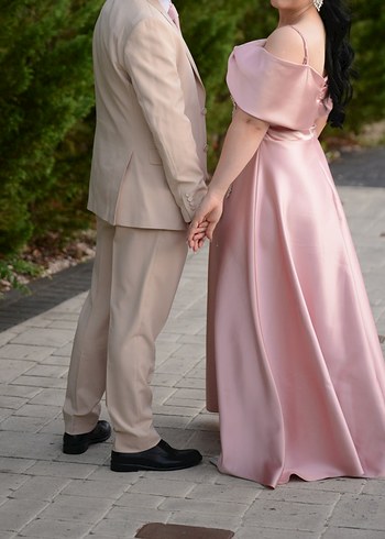 Pembe Drapeli İşlemeli  Abiye Elbise Taç hediyeli - Görsel 6