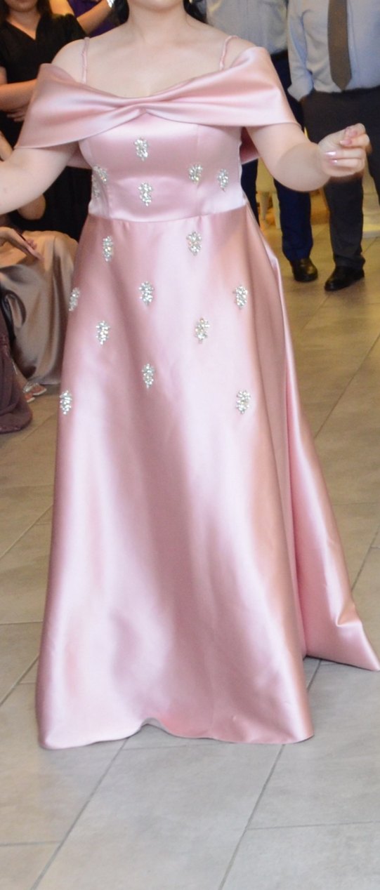 Pembe Drapeli İşlemeli  Abiye Elbise Taç hediyeli - Görsel 3