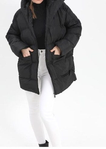 Siyah Oversize Kadın Kışlık Mont - Görsel 3