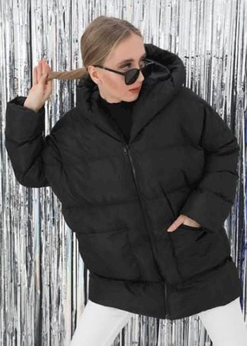 Siyah Oversize Kadın Kışlık Mont - Görsel 2