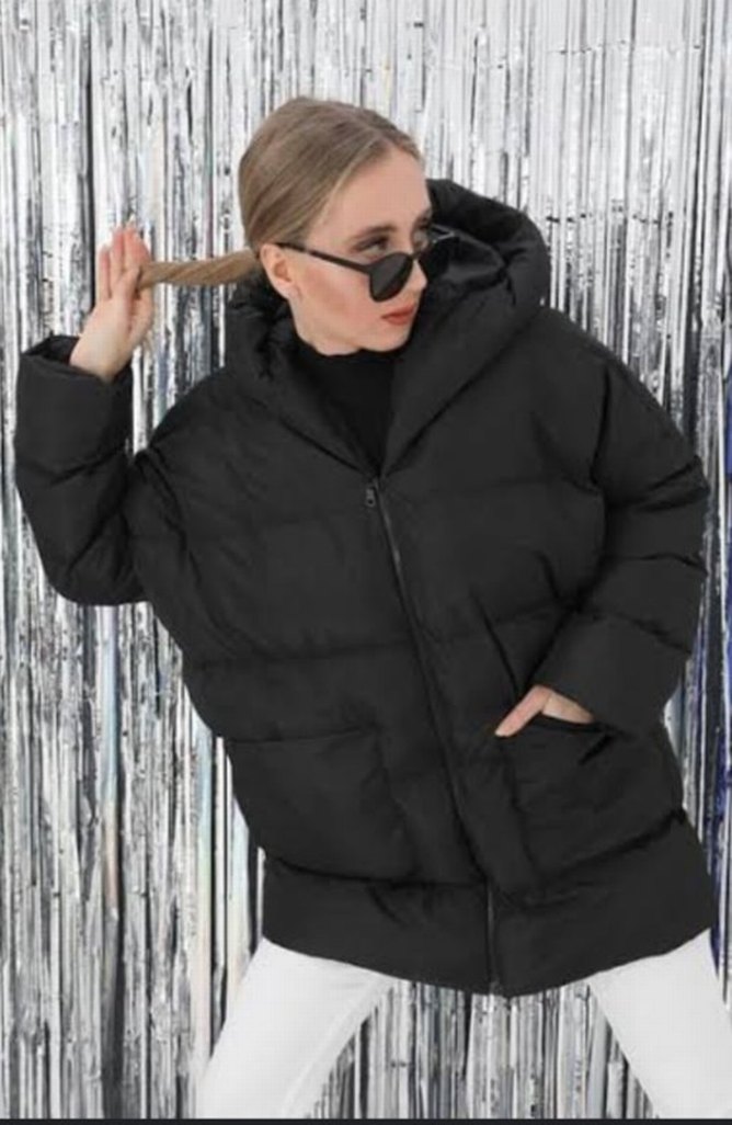 Siyah Oversize Kadın Kışlık Mont - Görsel 2
