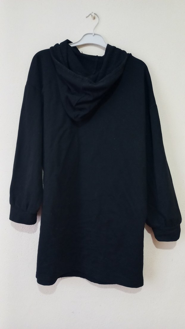Siyah Kapüşonlu Uzun Kollu Sweatshirt TUNİK - Görsel 2