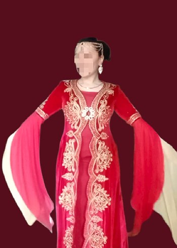 Bordo Boncuk İşlemeli Uzun Kol KINA ELBİSESİ - Görsel 2