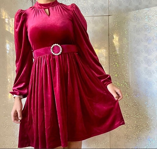 Bordo kadife elbise