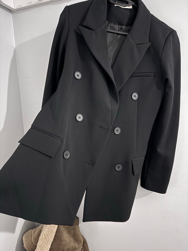 Düğmeli Siyah Kadın Blazer Ceket - Görsel 2