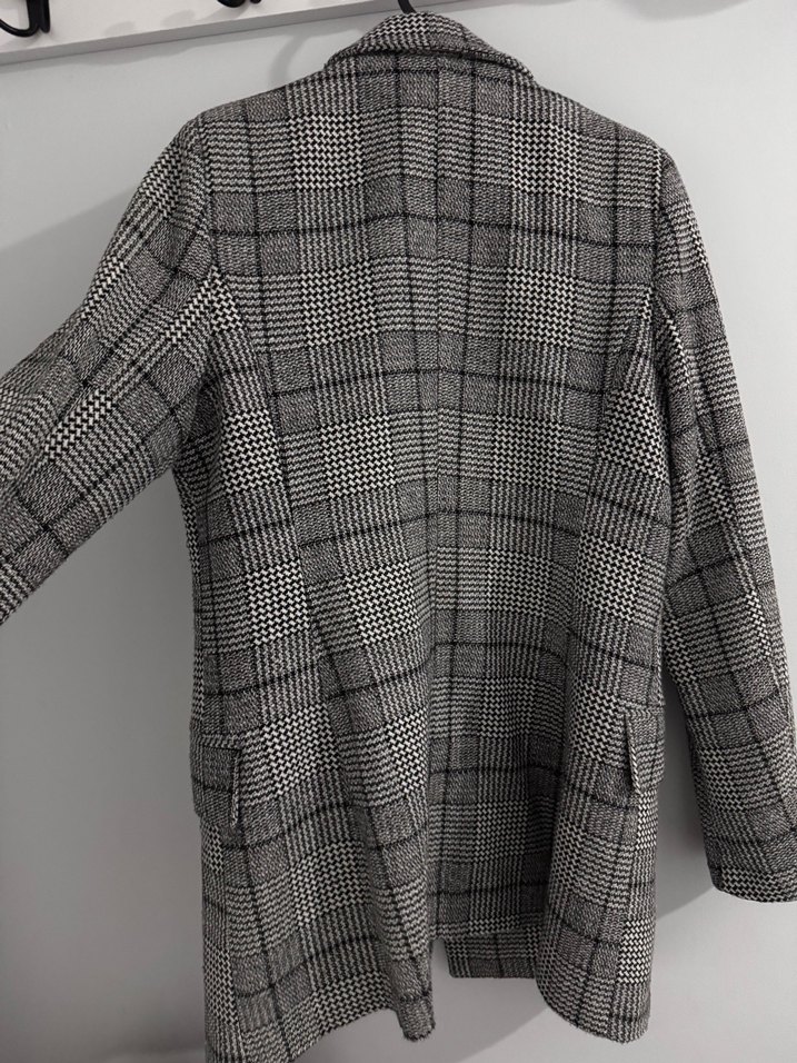 Gri Ekoseli Düğmeli Kadın Ceket - Görsel 2