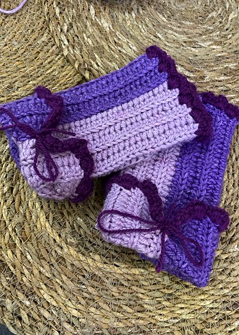 Mor Örgü vintage Kadın Eldiveni - Görsel 2