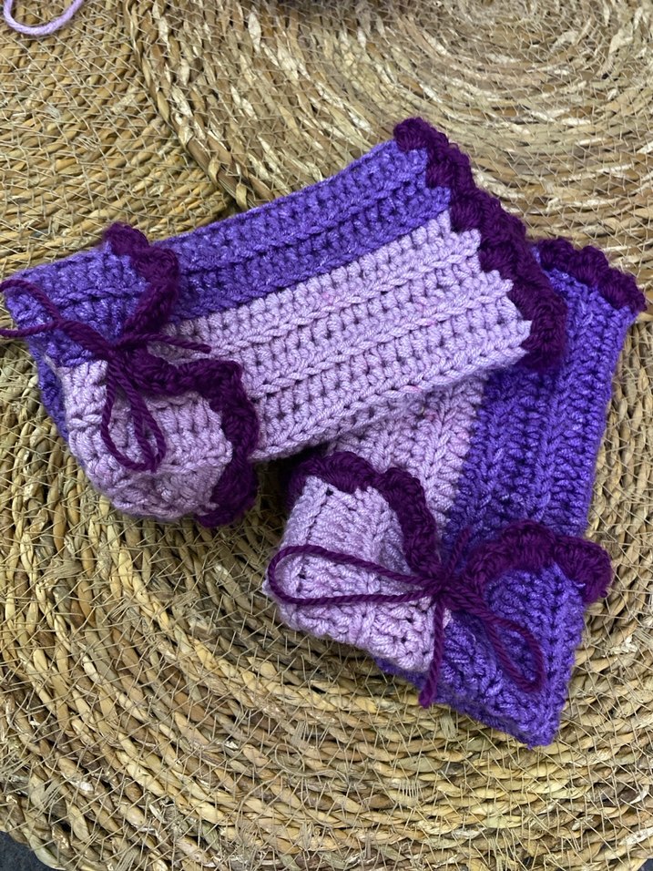 Mor Örgü vintage Kadın Eldiveni - Görsel 2