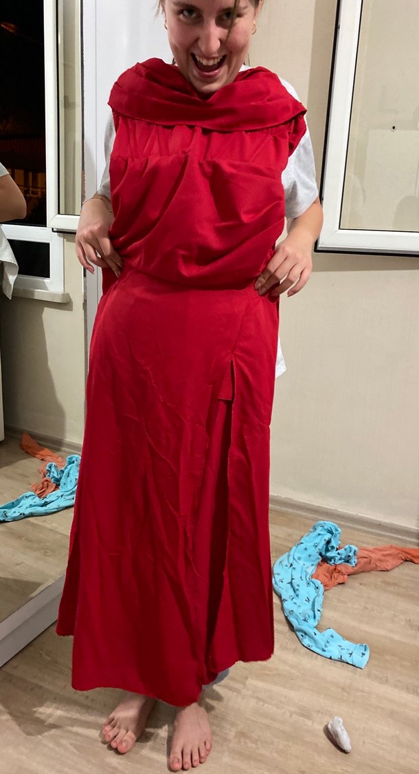 Parlak Kırmızı Drapeli Straplez Maxi Elbise - Görsel 5