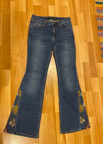 Düğmeli Mavi Kadın Denim Jean - Görsel 3