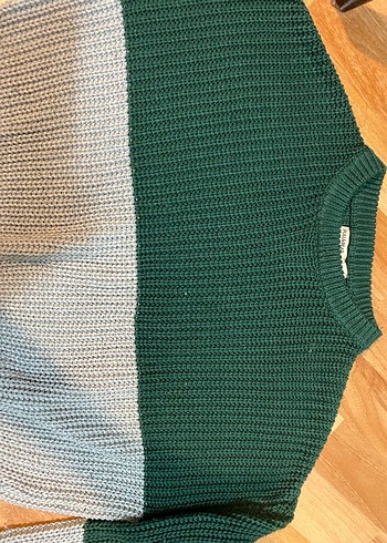 Gri-Yeşil Örgü Uzun Kollu Kadın Kazak - Görsel 3