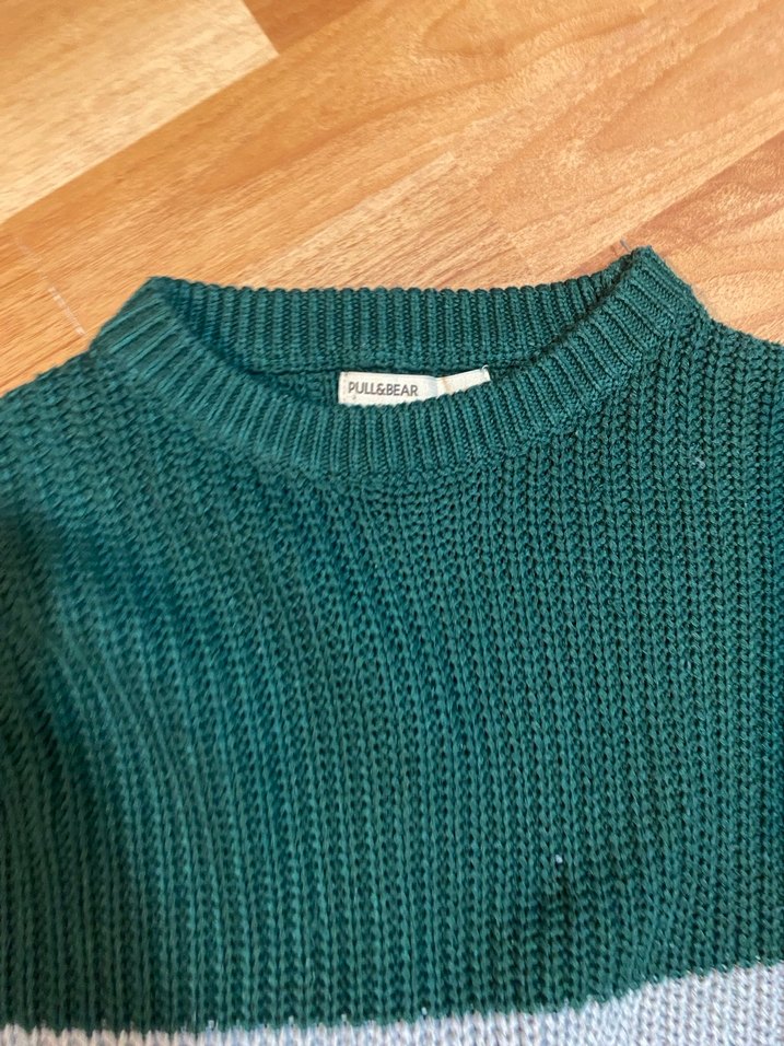 Gri-Yeşil Örgü Uzun Kollu Kadın Kazak - Görsel 2