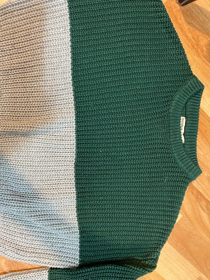 Gri-Yeşil Örgü Uzun Kollu Kadın Kazak - Görsel 3