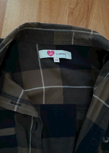 Düğmeli, Uzun Kollu Kahverengi Ekose Gömlek - Görsel 2