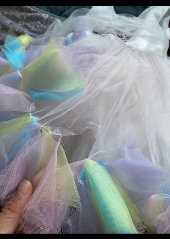 Çok Renkli Kız Çocuk Unicorn Elbise - Görsel 3