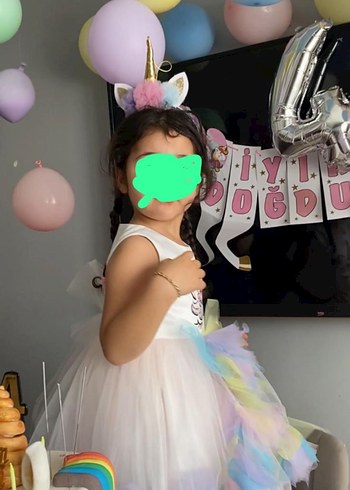 Çok Renkli Kız Çocuk Unicorn Elbise - Görsel 2