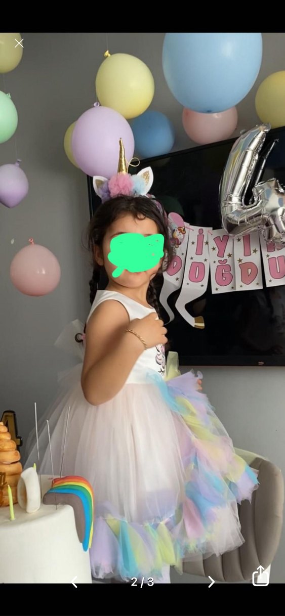 Çok Renkli Kız Çocuk Unicorn Elbise - Görsel 2