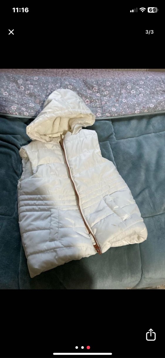 Kız Çocuk Beyaz Kapüşonlu Fermuarlı Yelek - Görsel 3