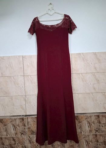 Diğer Bordo Dantel İşlemeli Uzun Abiye Elbise