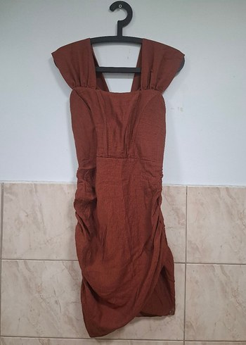 36 Beden bordo Renk Bordo Drapeli Straplez Mini Elbise