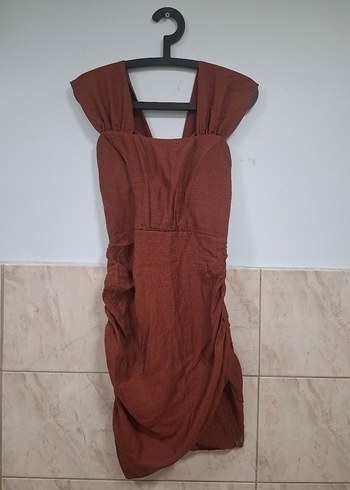 36 Beden Bordo Drapeli Straplez Mini Elbise