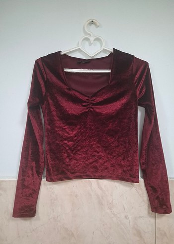 Koton Bordo Süet Drapeli V Yakalı Mini Bluz