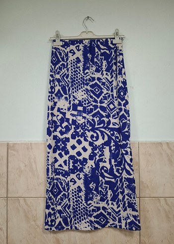Zara Mavi Bağlama Desenli Uzun Bohem Etek