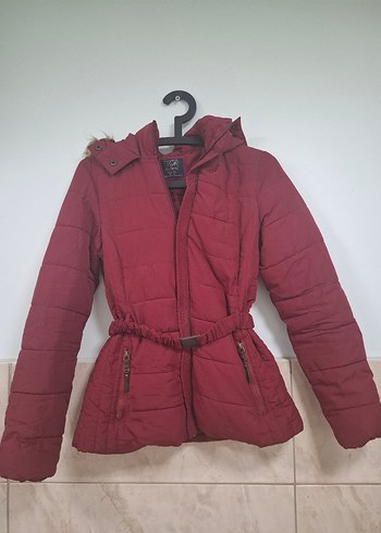 s Beden Bordo Kemerli Kadın Mont