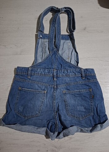 Kutaf askılı duble paça denim kadın salopet şort tulum - Görsel 5