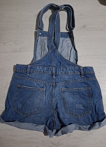 Kutaf askılı duble paça denim kadın salopet şort tulum - Görsel 6