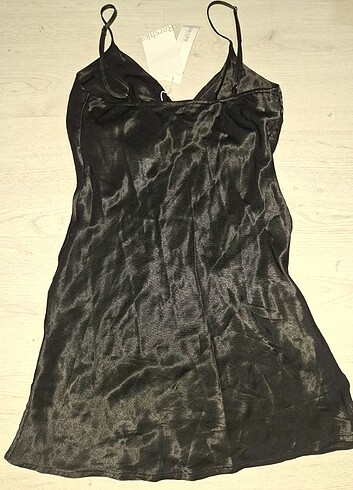 xs Beden siyah Renk Bershka saten mini elbise