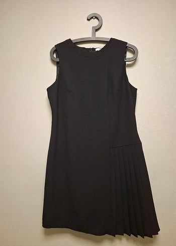 Siyah Pilili Kolsuz Midi Elbise - Görsel 9