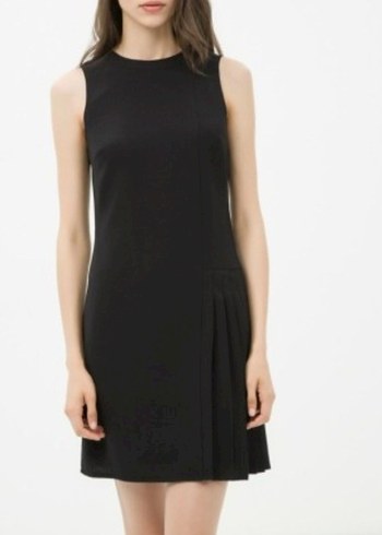 Siyah Pilili Kolsuz Midi Elbise - Görsel 2