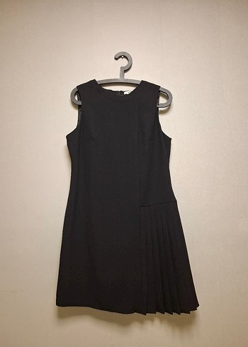 Siyah Pilili Kolsuz Midi Elbise - Görsel 11