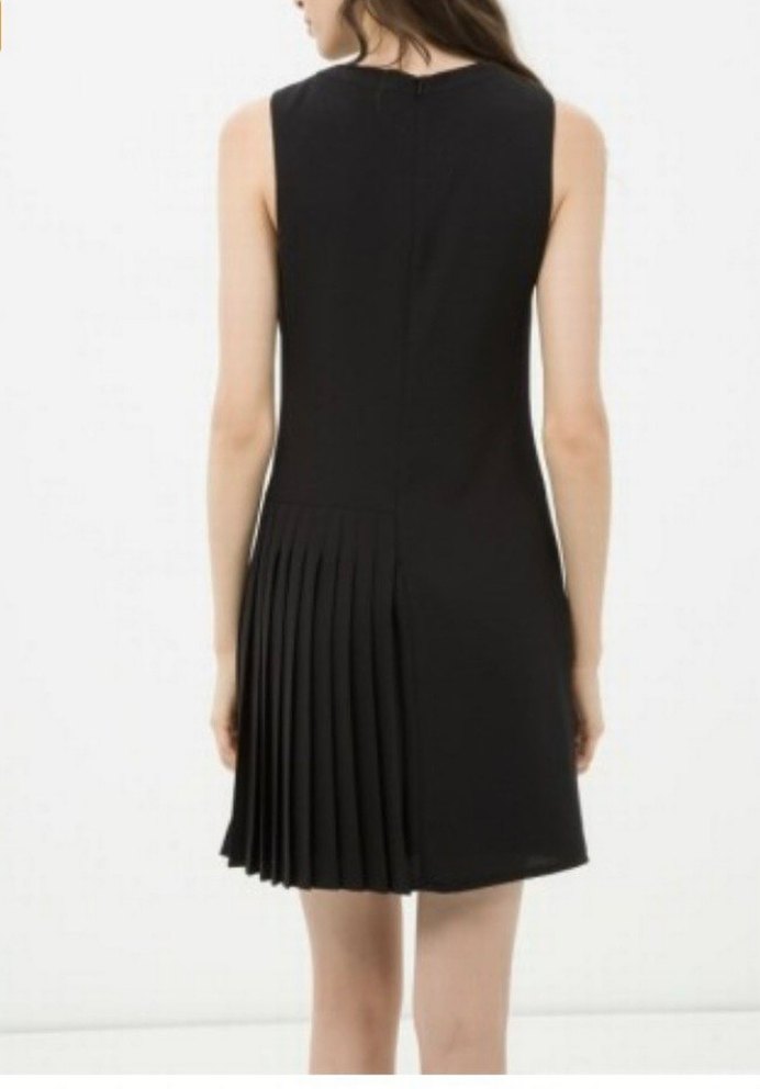 Siyah Pilili Kolsuz Midi Elbise - Görsel 3